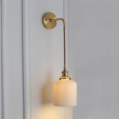 Skørter | Porcelain Wall Light with Brass Lamp Holder Dining Room Foyer 5/6/8.5 inches wide 1 Light Modern Wall Lamp in White