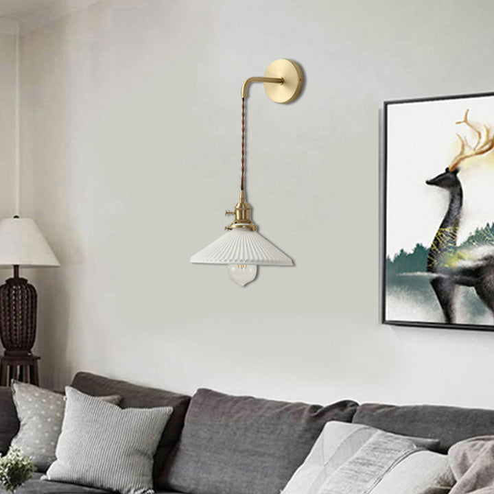 Lisslune | Ceramic Ribbed Cone Wall Recessed Lamp 1 Light Modern Stylish Pendant Light in White for Hallway