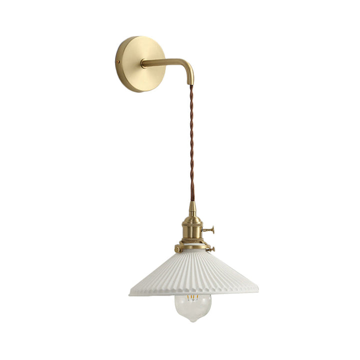 Lisslune | Ceramic Ribbed Cone Wall Recessed Lamp 1 Light Modern Stylish Pendant Light in White for Hallway