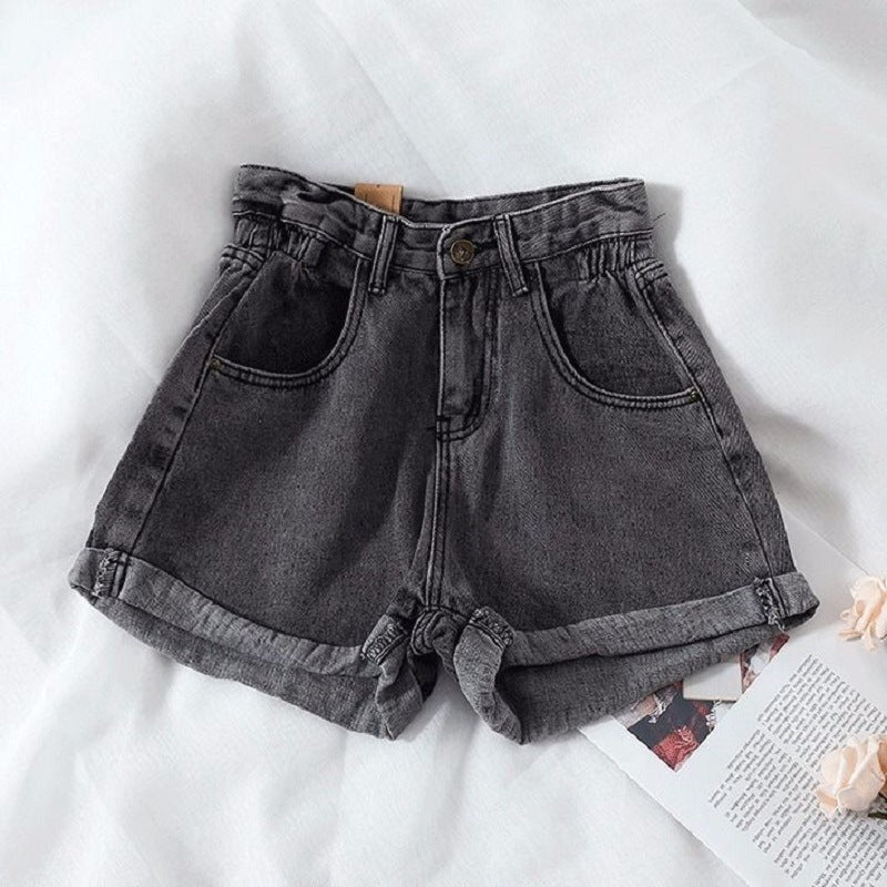 Women's High-Waist Denim Shorts with convertible hem and elastic waistband Lisslune