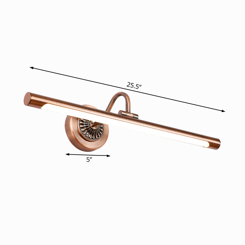 Skørter | Modernist style tube metal wall lamp 18"/22" W LED wall-mounted lamp in weathered copper/brushed brass, warm/white light