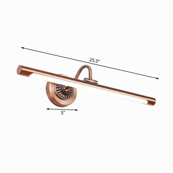 Skørter | Modernist style tube metal wall lamp 18"/22" W LED wall-mounted lamp in weathered copper/brushed brass, warm/white light