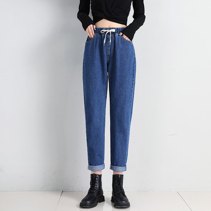 Ladies Comfortable Jeans with Elastic Waistband and Side Pockets