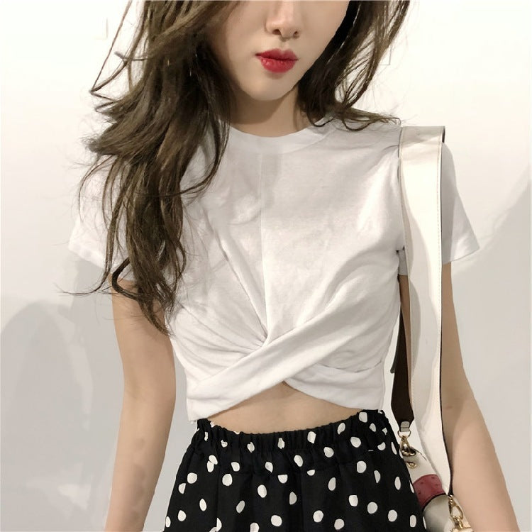 Women's Cropped T-Shirt with sophisticated knot and elegant cut