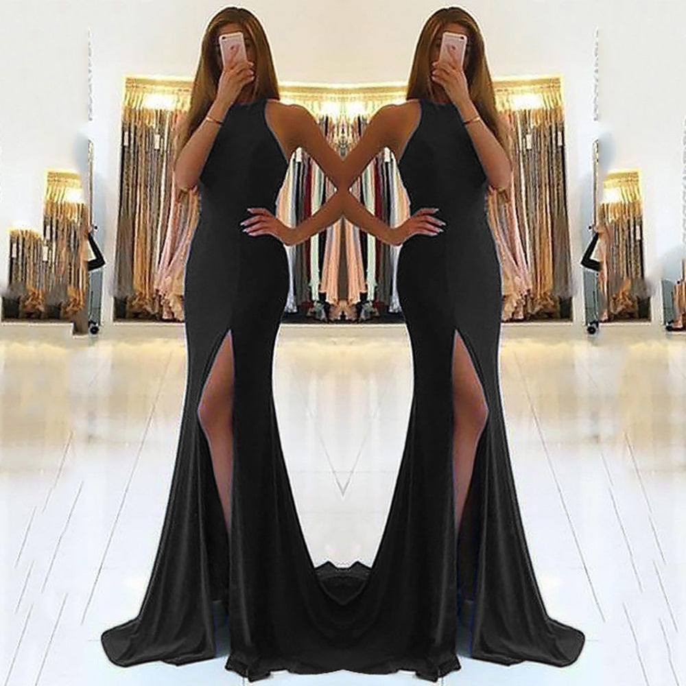 Ladies Glamorous Evening Dress with Elegant V-Neck and High Slit
