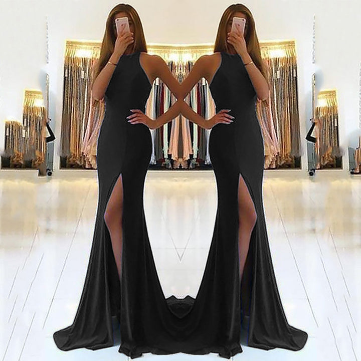 Ladies Glamorous Evening Dress with Elegant V-Neck and High Slit