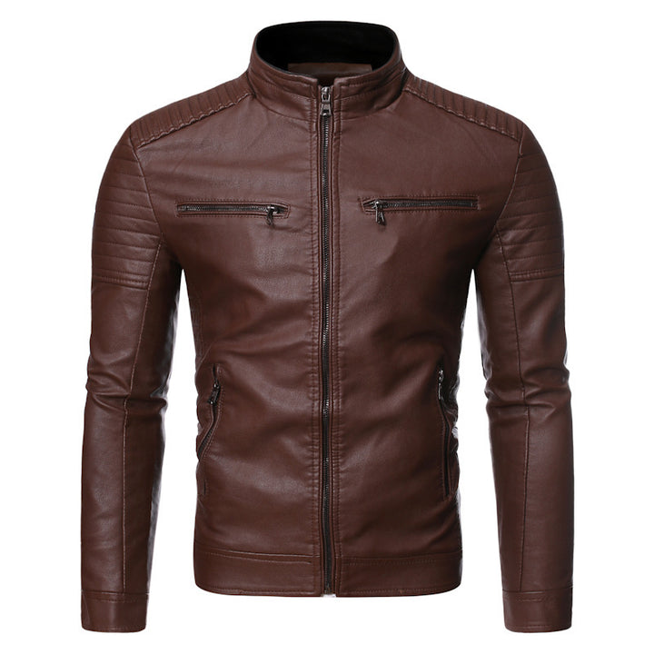Men's biker jacket made of high-quality leather with zippered pockets Lisslune