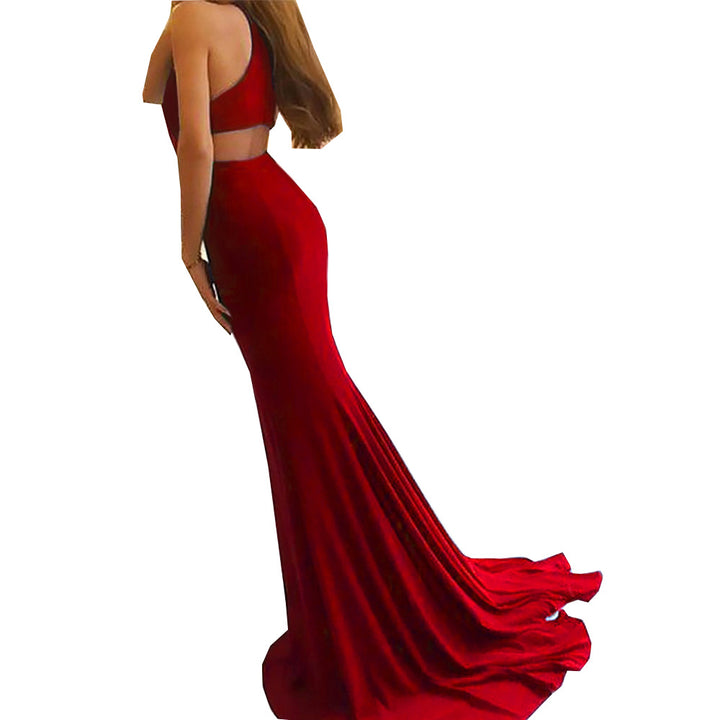 Ladies Glamorous Evening Dress with Elegant V-Neck and High Slit