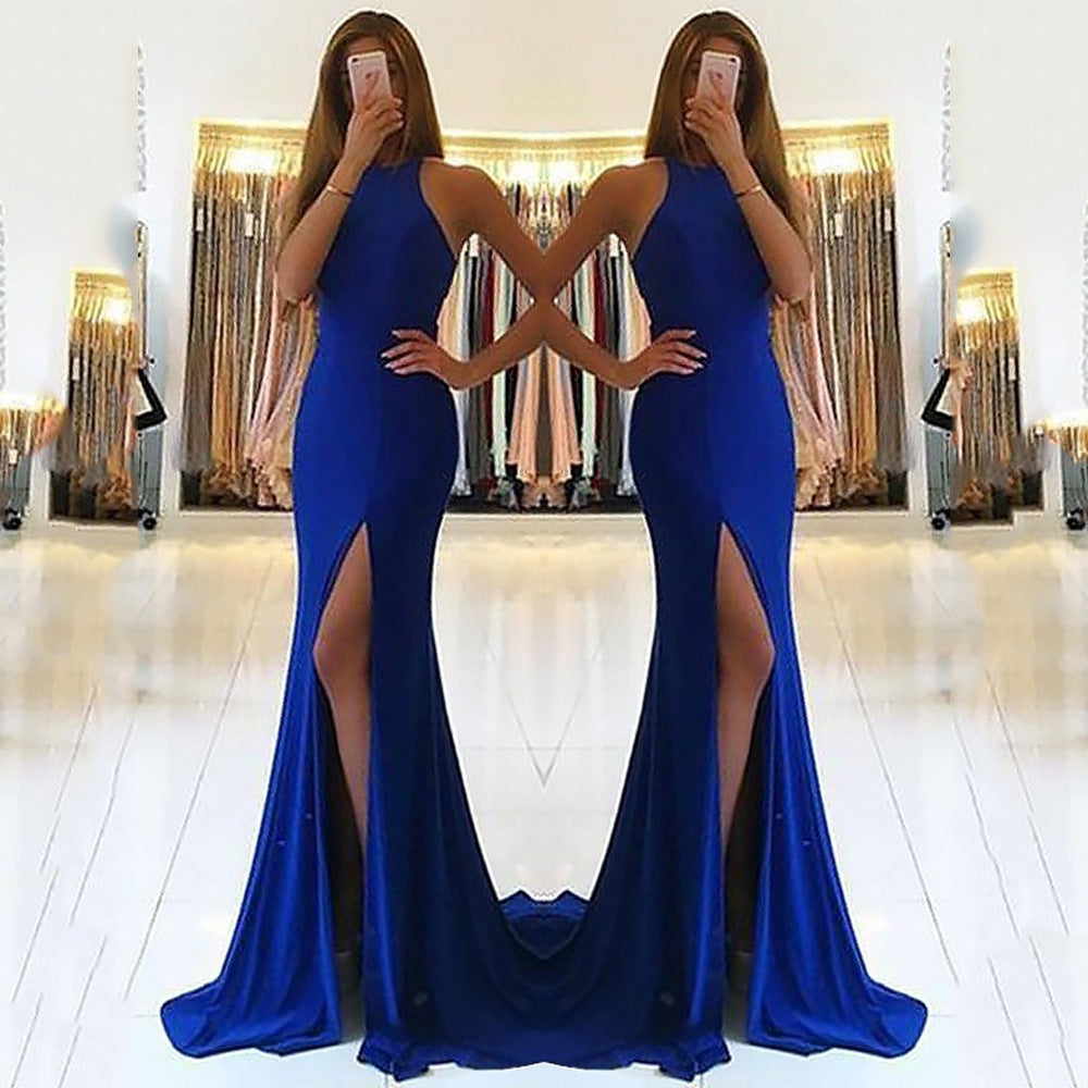 Ladies Glamorous Evening Dress with Elegant V-Neck and High Slit