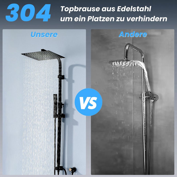 Lisslune | Rain shower without fitting Black shower system without thermostat Shower set Square Stainless steel head shower 30x30CM