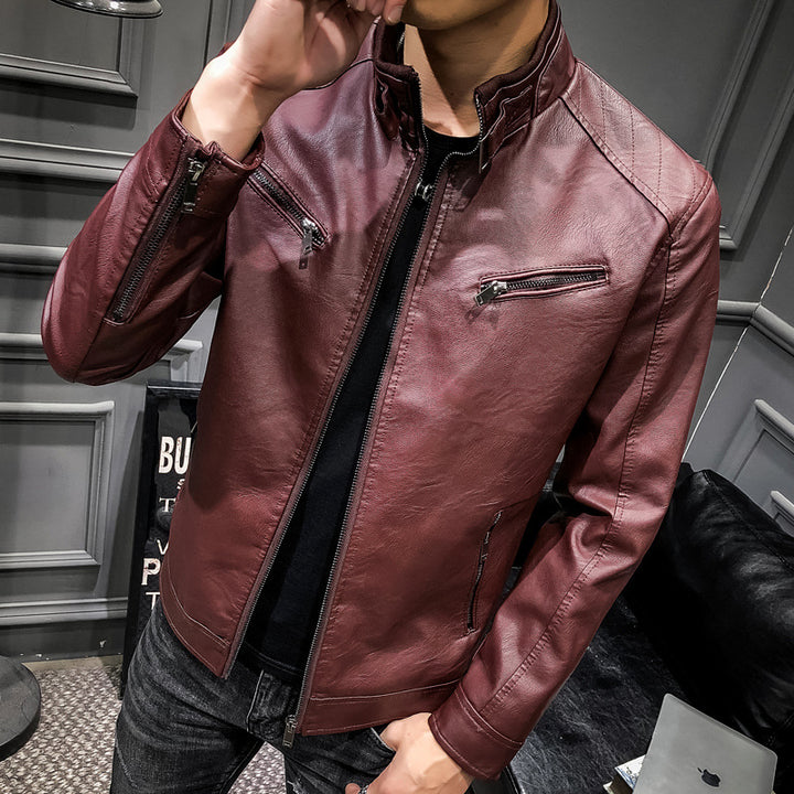 Men's Synthetic Leather Biker Jacket with Slim Fit and Practical Zip Pockets Lisslune