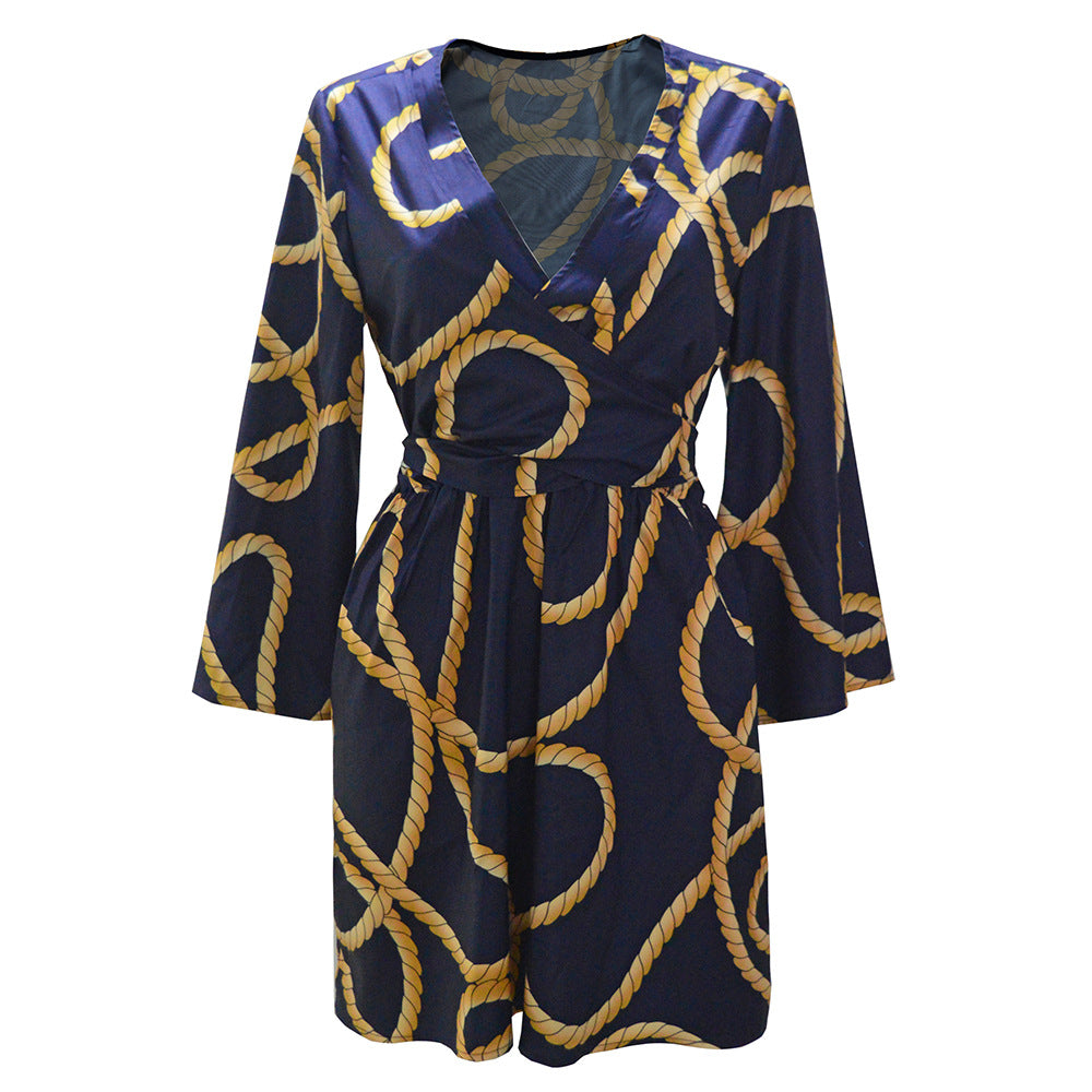 Women's wrap dress with graphic rope pattern and elegant sleeves Lisslune