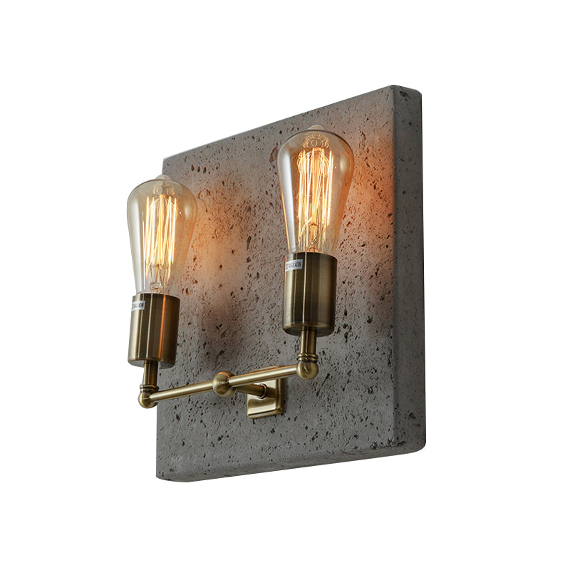 Lisslune | Naked Bulb Shade Wall Lamp Modern Concrete 2 Lights Gray/White Wall Lamp with Cement Backplate