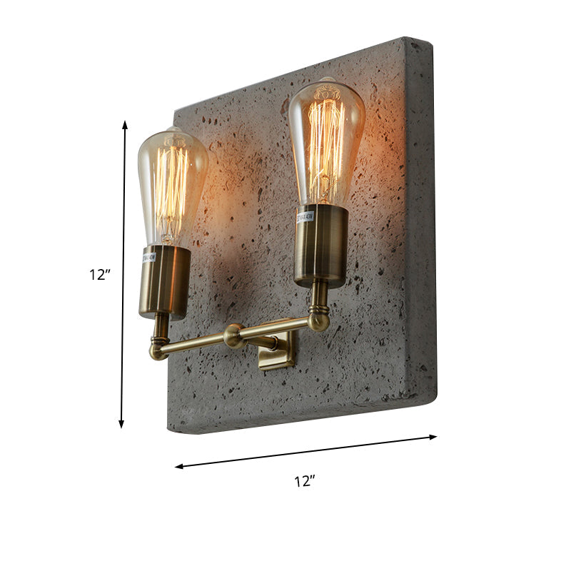 Lisslune | Naked Bulb Shade Wall Lamp Modern Concrete 2 Lights Gray/White Wall Lamp with Cement Backplate