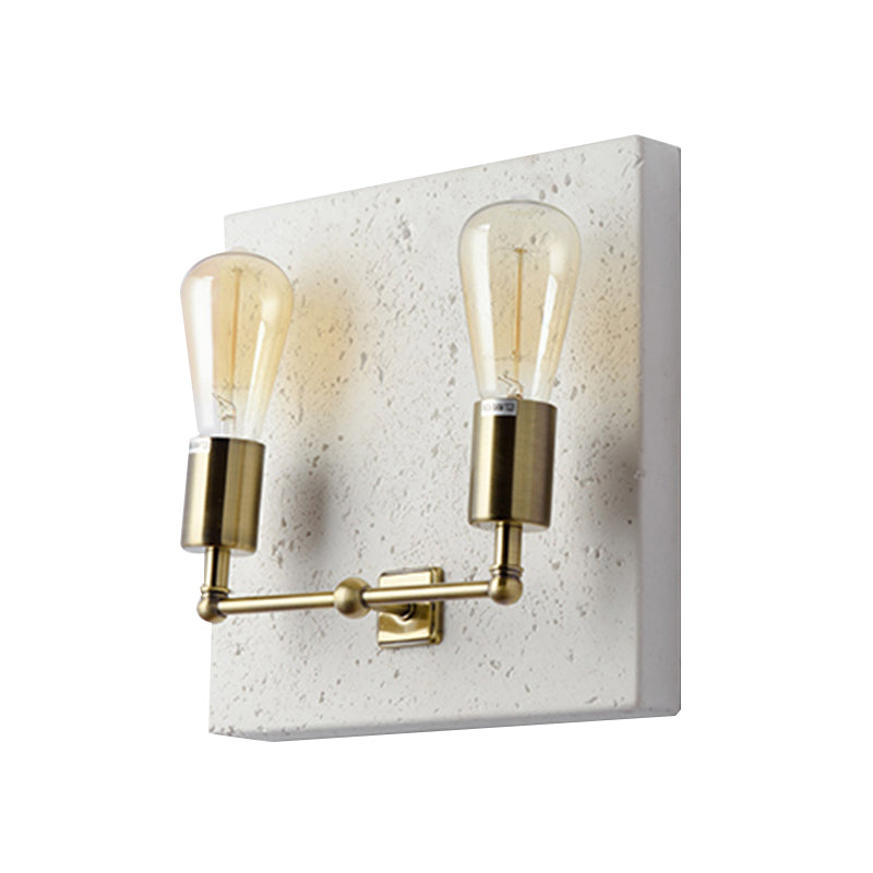 Lisslune | Naked Bulb Shade Wall Lamp Modern Concrete 2 Lights Gray/White Wall Lamp with Cement Backplate