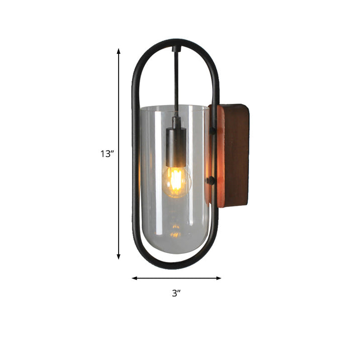 Lisslune | Black Cylinder Wall Light Industrial 1 Light Clear/Amber Glass Wall Mount Light