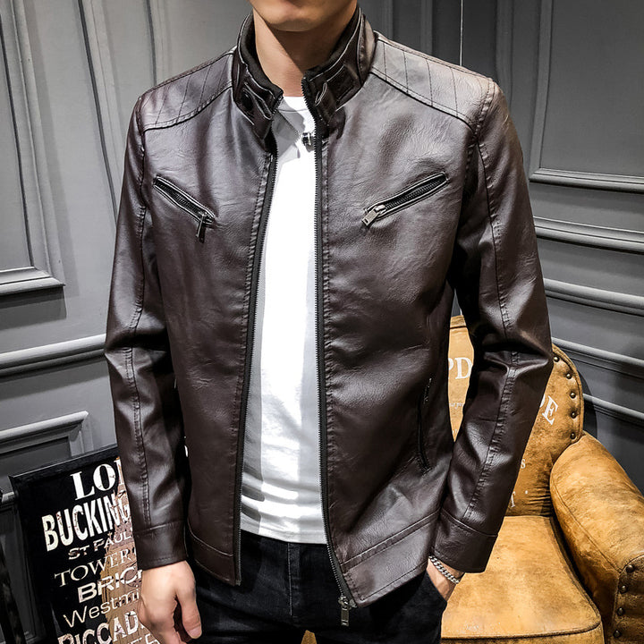 Men's Synthetic Leather Biker Jacket with Slim Fit and Practical Zip Pockets Lisslune