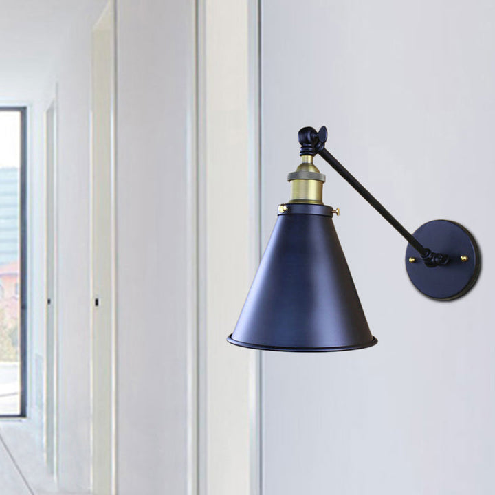 Lisslune | Black Finish Cone-Shaped Wall Lamp Retro Stylish Metal 1 Head Corridor Wall Lighting, 2 Packs