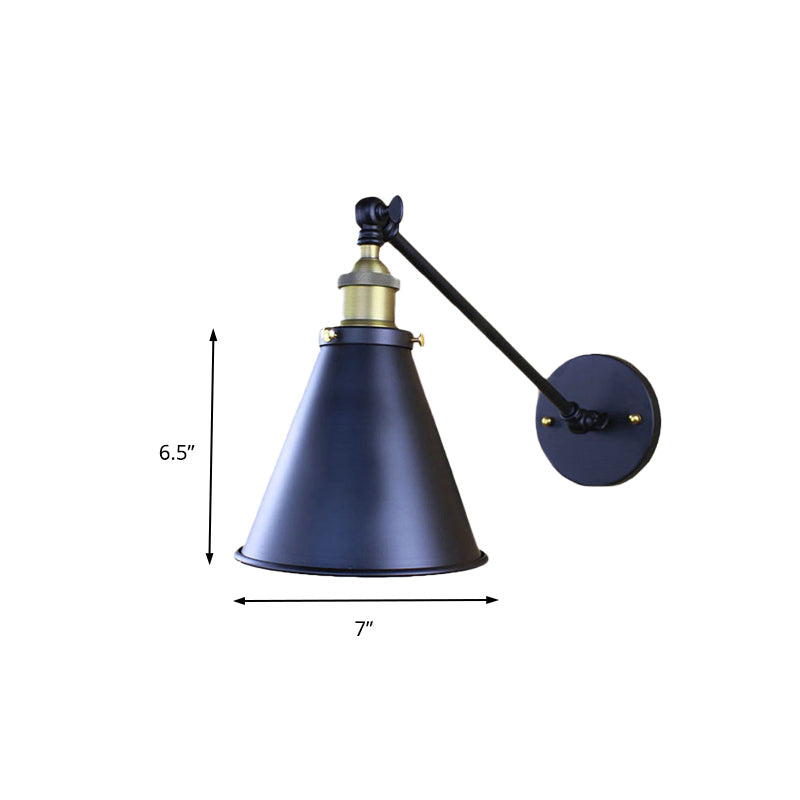 Lisslune | Black Finish Cone-Shaped Wall Lamp Retro Stylish Metal 1 Head Corridor Wall Lighting, 2 Packs