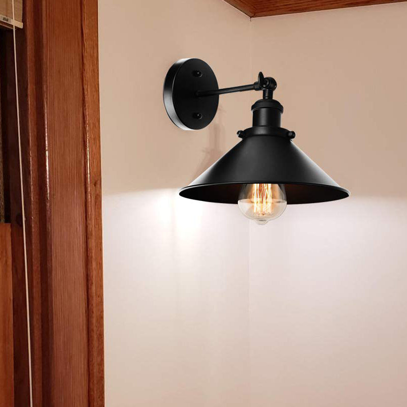 Lisslune | Metallic Cone Wall Lamp Light Loft Style 1 Light Living Room Adjustable Wall Mount Light in Black, 2 Pack