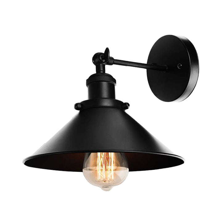 Lisslune | Metallic Cone Wall Lamp Light Loft Style 1 Light Living Room Adjustable Wall Mount Light in Black, 2 Pack