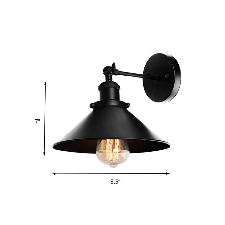 Lisslune | Metallic Cone Wall Lamp Light Loft Style 1 Light Living Room Adjustable Wall Mount Light in Black, 2 Pack