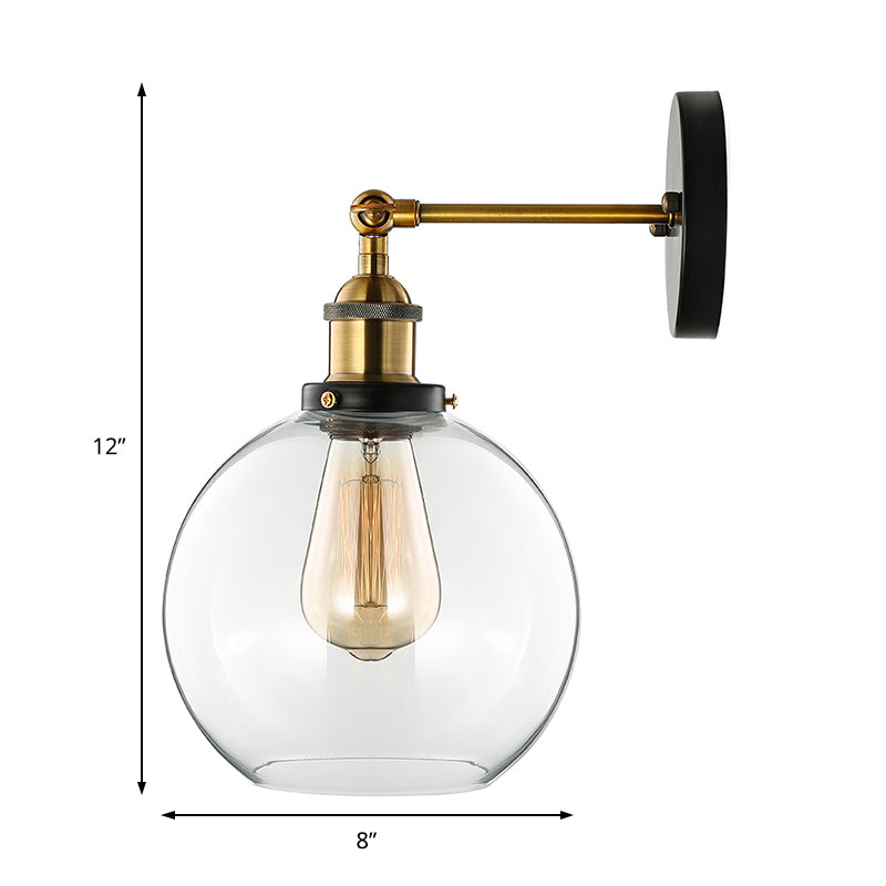 Lisslune | Clear Glass Blown Wall Sconces Antiques 1 Light Living Room Lighting Fixture in Brass