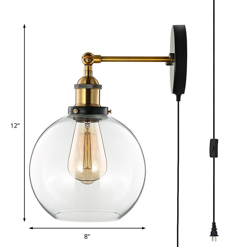 Lisslune | Brass One Light Wall Sconce Vintage Style Clear Glass Bubble Lighting with Plug Cable