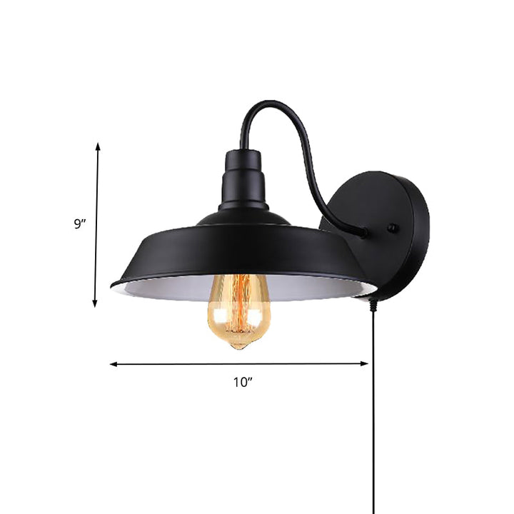 Lisslune | Barn Kitchen Wall Light Fixture Industrial Metal 1 Light Black Sconces Light with Goose Neck Arm and Plug Cable