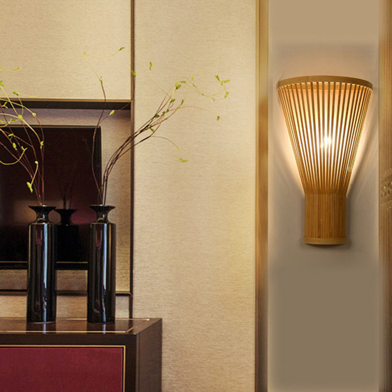 Skørter | Handmade Bamboo Wall Lamp Asian Style 1-Light Beige Wall Lighting for Bedside