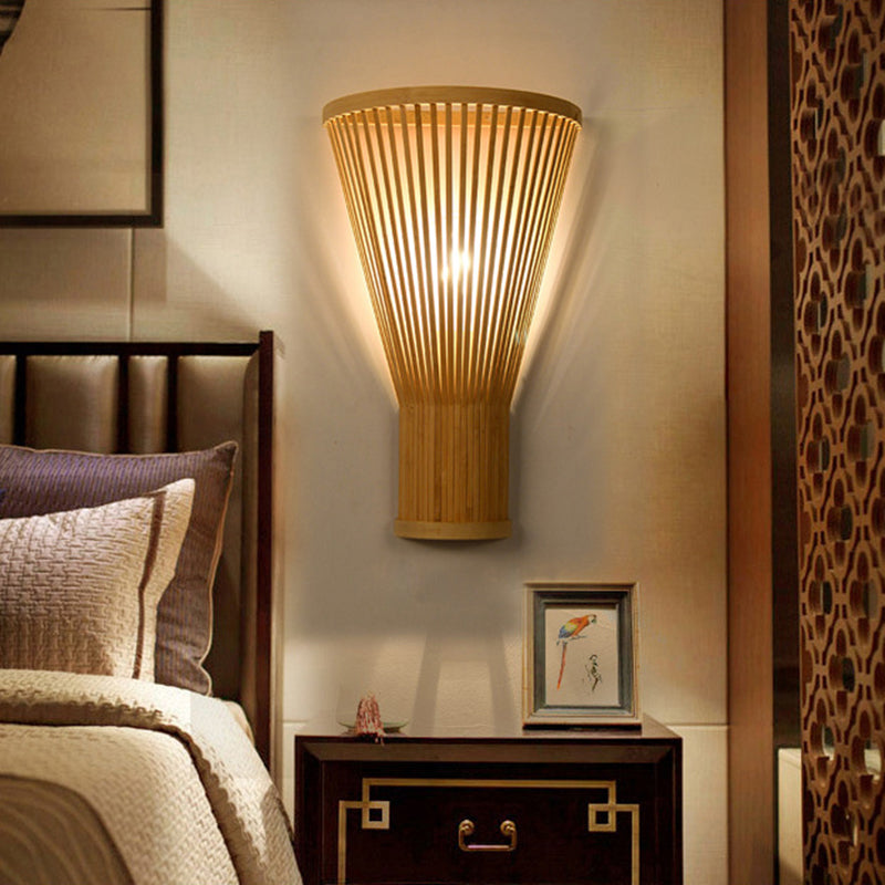 Skørter | Handmade Bamboo Wall Lamp Asian Style 1-Light Beige Wall Lighting for Bedside