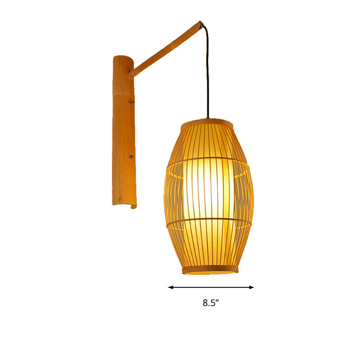 Skørter | Asian Style Rectangular Hanging Wall Lamp Bamboo 1 Bulb Bedroom Wall Light in Beige