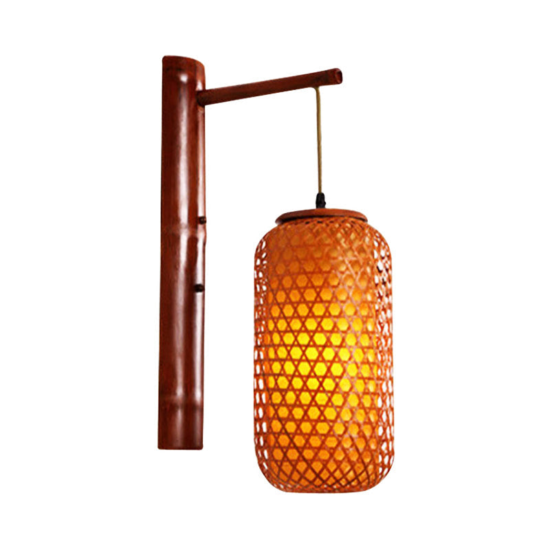 Skørter | Hand-knotted bamboo wall lamp Asian style 1-light beige wall lamp with lantern design for hallway