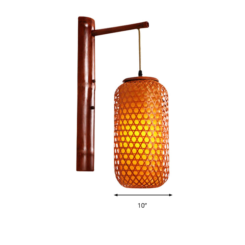 Skørter | Hand-knotted bamboo wall lamp Asian style 1-light beige wall lamp with lantern design for hallway
