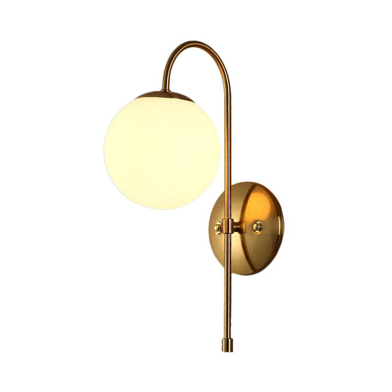 Lisslune | Brass Globe Wall Lamp Modern Opal Glass 1 Light Coffee House Wall Lamp Fixture