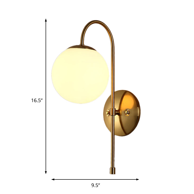 Lisslune | Brass Globe Wall Lamp Modern Opal Glass 1 Light Coffee House Wall Lamp Fixture