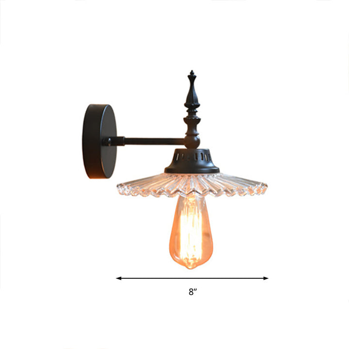 Lisslune | Clear/Green Glass Black Wall Light Cone/Wide Flare 1-Light Industrial Wall Lamp for Living Room