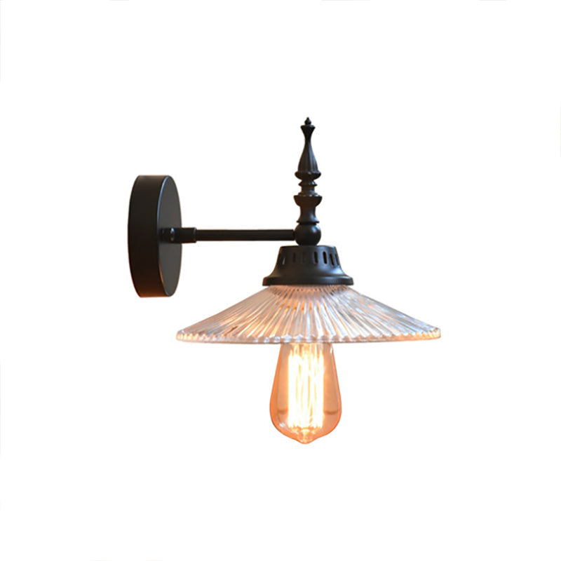Lisslune | Clear/Green Glass Black Wall Light Cone/Wide Flare 1-Light Industrial Wall Lamp for Living Room