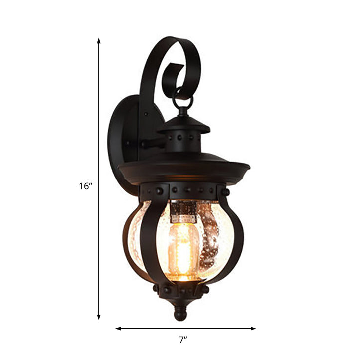 Lisslune | 1 Light Seedy Glass Wall Light Rustic Black Lantern Bedroom Lighting Fixture