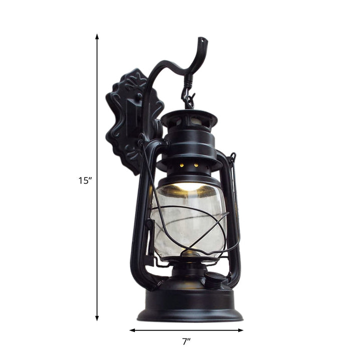 Lisslune | Clear Glass Black/Antique Brass Wall Lamp Lantern 1-Light Coastal Light for Veranda