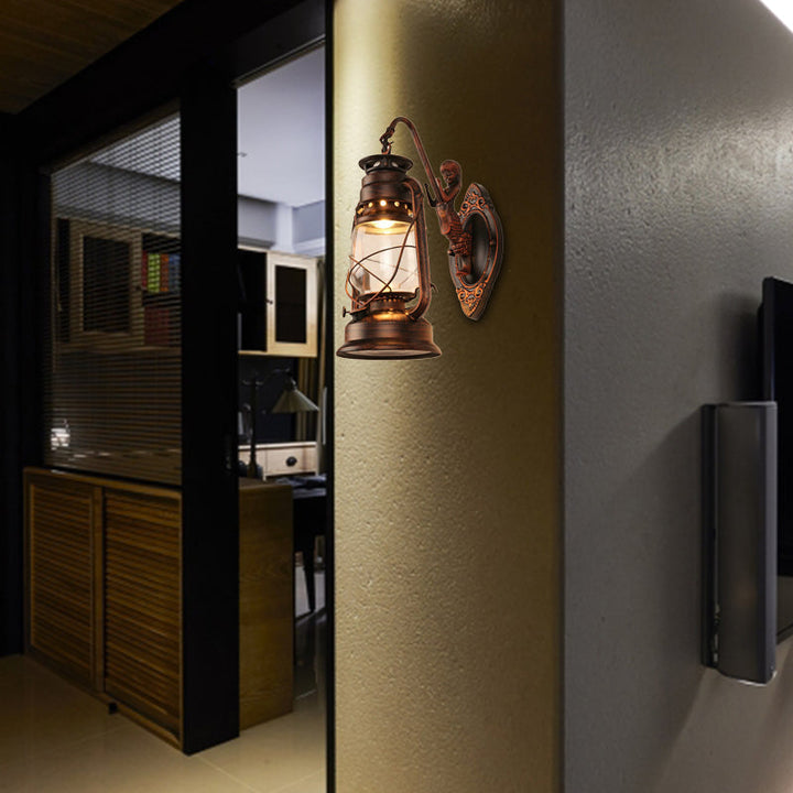 Lisslune | One Bulb Wall Lamp with Lantern Shade Clear Glass Coast Bedroom Wall Lamp in Black/Antique Brass/Aged Copper with Mermaid