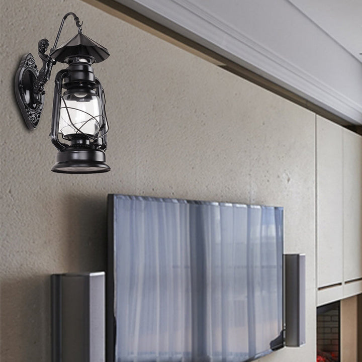 Lisslune | Kerosene Clear Glass Wall Lamp Coast Single Bulb Living Room Sconces Lamp in Black/Antique Brass