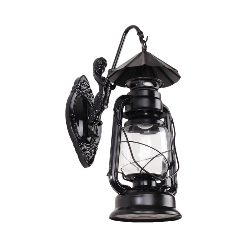 Lisslune | Kerosene Clear Glass Wall Lamp Coast Single Bulb Living Room Sconces Lamp in Black/Antique Brass