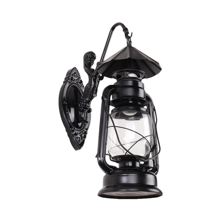 Lisslune | Kerosene Clear Glass Wall Lamp Coast Single Bulb Living Room Sconces Lamp in Black/Antique Brass
