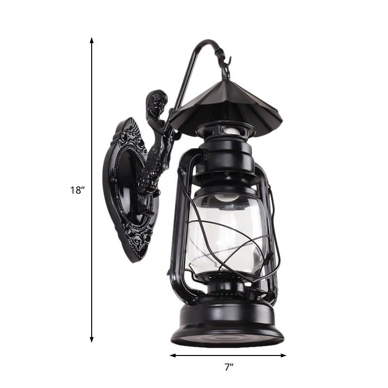 Lisslune | Kerosene Clear Glass Wall Lamp Coast Single Bulb Living Room Sconces Lamp in Black/Antique Brass