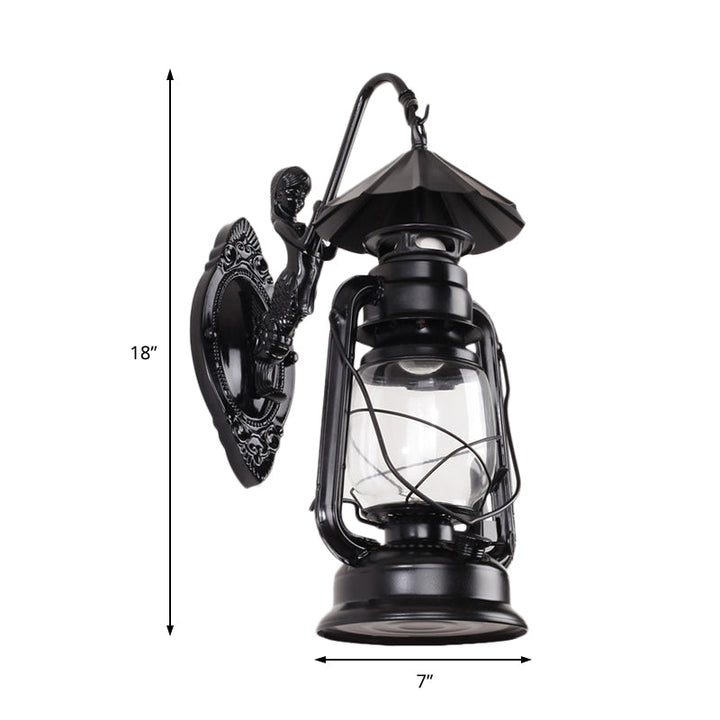 Lisslune | Kerosene Clear Glass Wall Lamp Coast Single Bulb Living Room Sconces Lamp in Black/Antique Brass