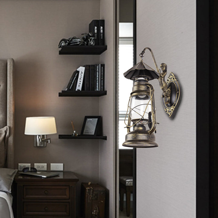 Lisslune | Kerosene Clear Glass Wall Lamp Coast Single Bulb Living Room Sconces Lamp in Black/Antique Brass