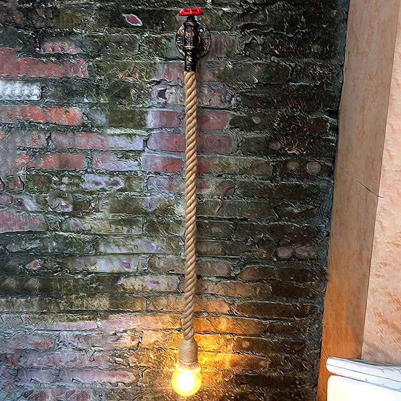 Lisslune | Water Pipe Metal Wall Light Lodge Style 1 Bulb Wall Lamp with Hanging Rope in Beige