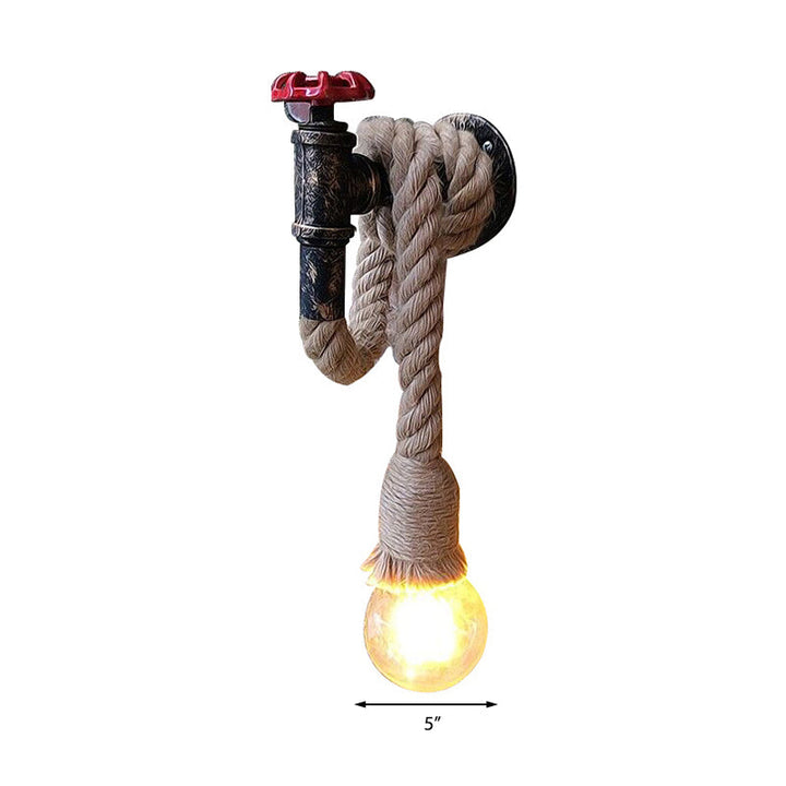 Lisslune | Water Pipe Metal Wall Light Lodge Style 1 Bulb Wall Lamp with Hanging Rope in Beige