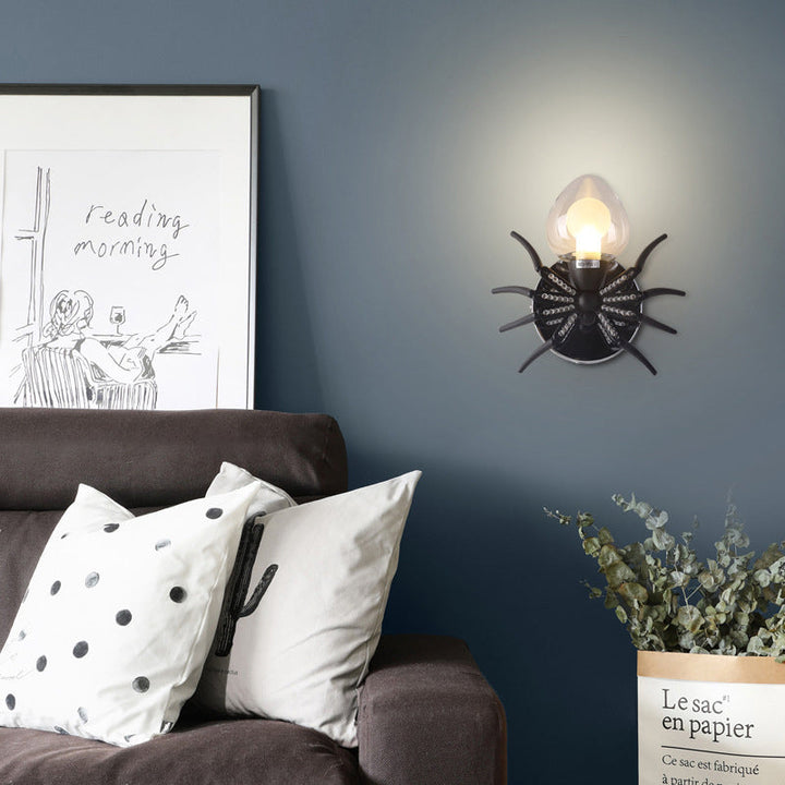 Skørter | Metal Spider Wall Lighting with Metal Shade Lodge Loft 1 Light Wall Lamp in Black